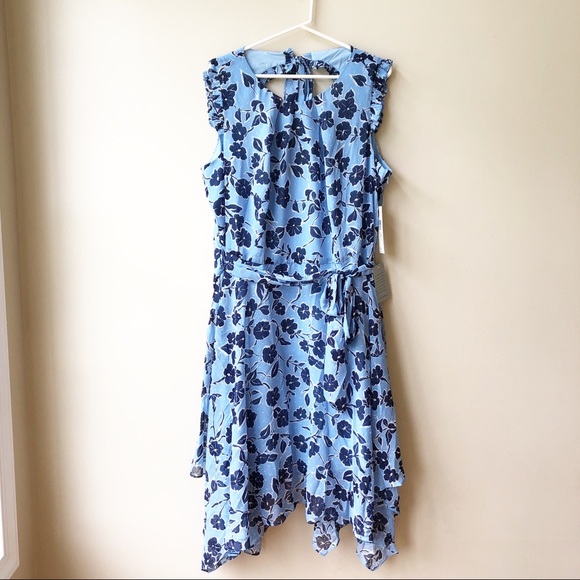 Eliza J Dress Handkerchief Hem Dress Womens Blue - Picture 2 of 6